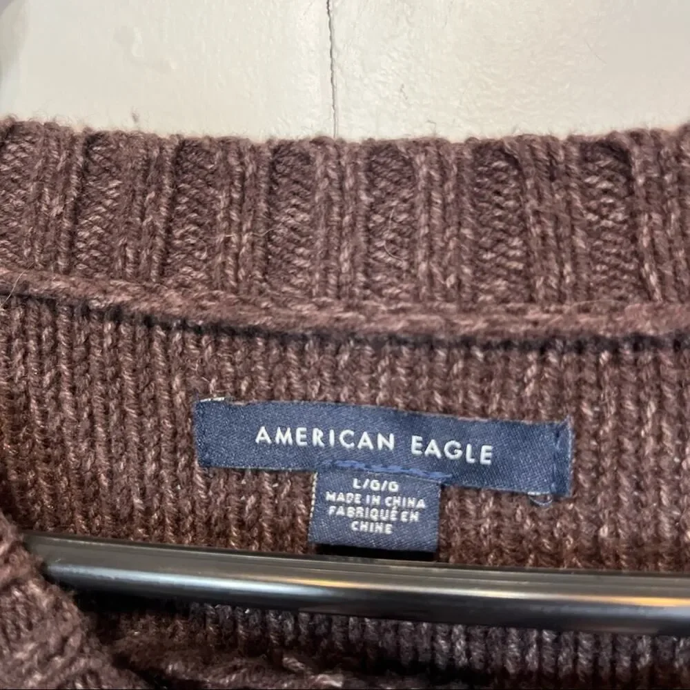American Eagle Brown Knit Fringe Cropped Sweater Size Woman's Large